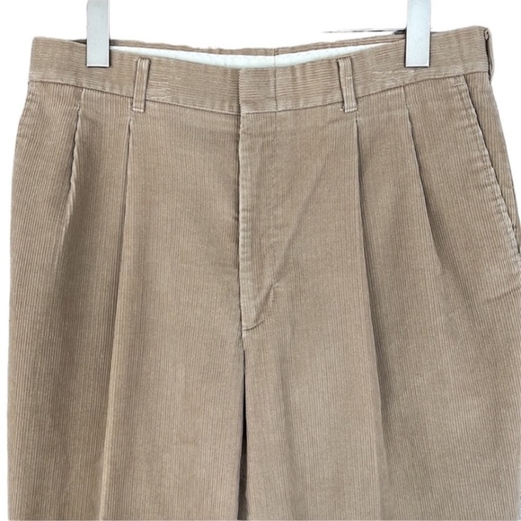 Haggar Men’s Wide Wale Corduroy Pleated Pants Tan Khaki 34x30 USA - Picture 4 of 12